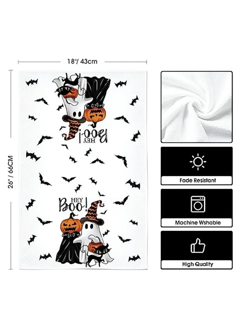 Ghost Cat Halloween Kitchen Towels Set of 2 18x26 Inch